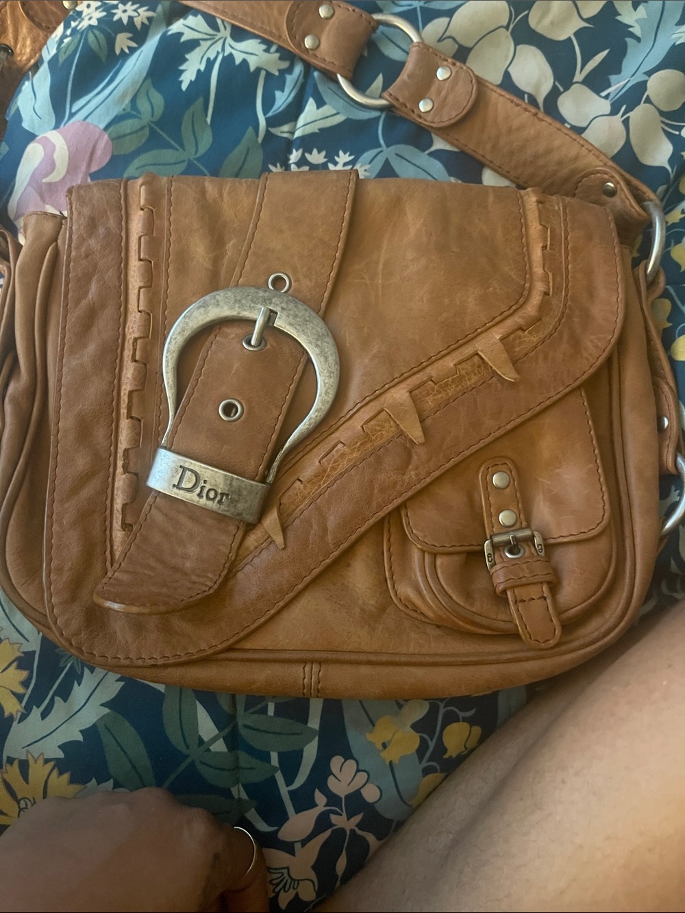 Dior Tan Leather Crossbody Bag with Signature Buckle
